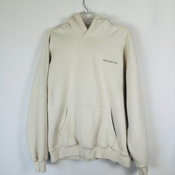 Abercrombie & Fitch Soft A&F The Essentials Pullover Hoodie Men Large Ivory Cozy - Picture 1 of 10
